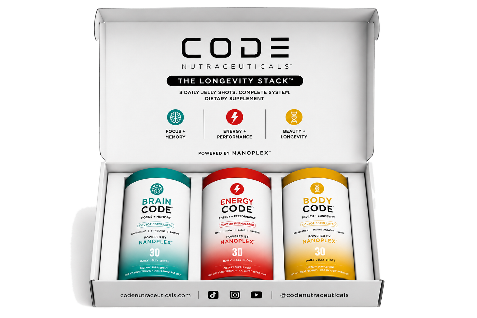Longevity Stack box with all three CODE formulas
